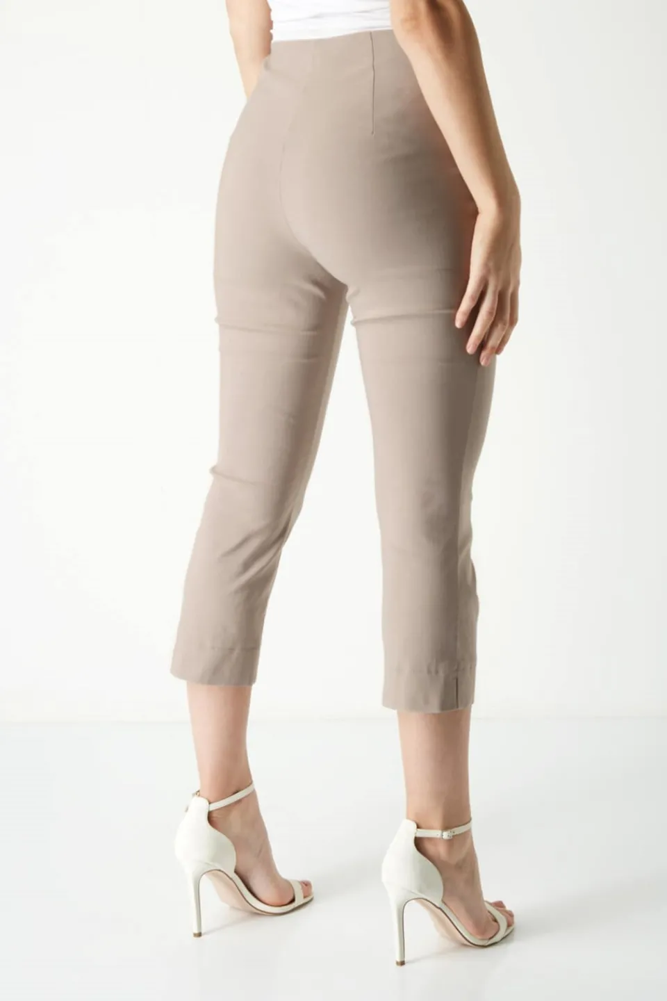 Trousers>Roman Cropped Stretch Trouser Capri Summer Leggings 3/4 Pedal Pushers Taupe