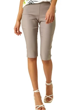 Shorts>Roman Taupe Elastic Waist Knee Length Stretch Shorts
