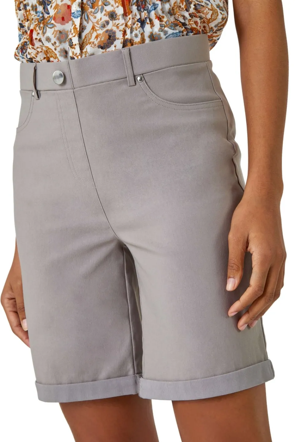 Shorts>Roman Elastic Waist Turn Up Stretch Shorts Taupe