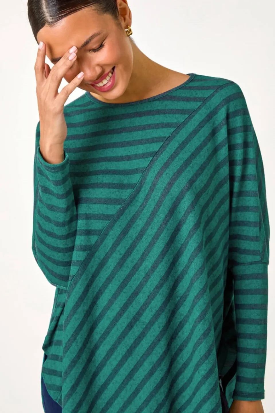 Tops>Roman Contrast Stripe Stretch Jersey Top Teal