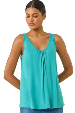 Tops>Roman Plain V Neck Stretch Jersey Vest Top Teal