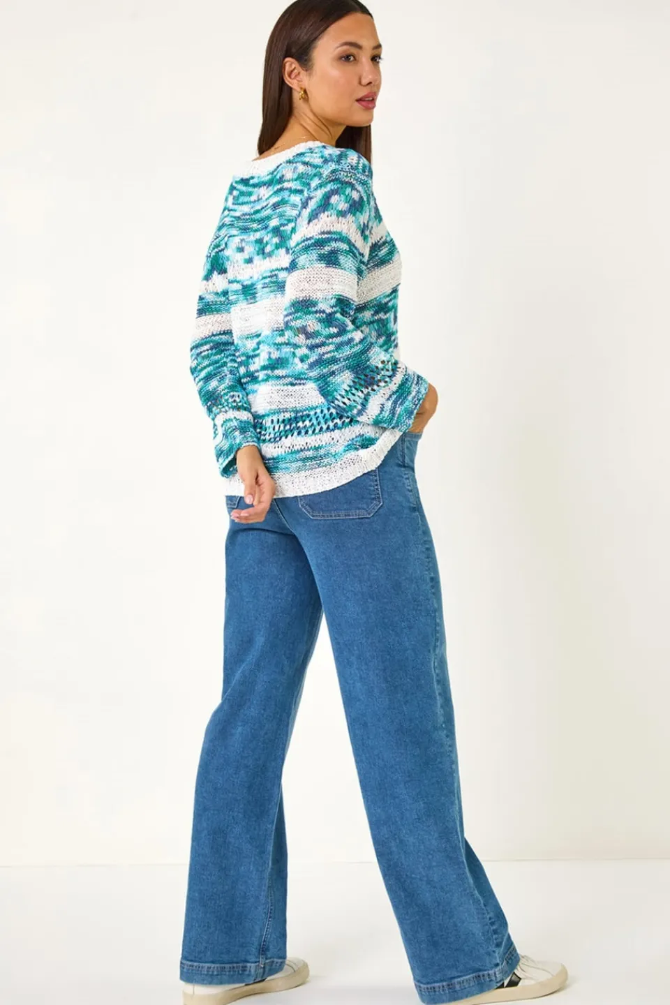 Tops>Roman Teal Spacedye Stripe Knit Jumper