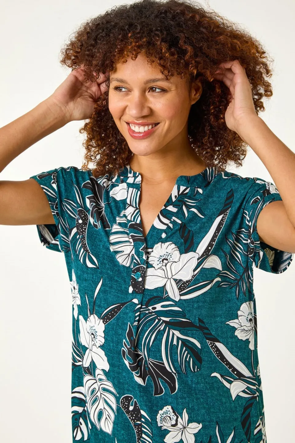 Tops>Roman Teal Textured Floral Print Overshirt