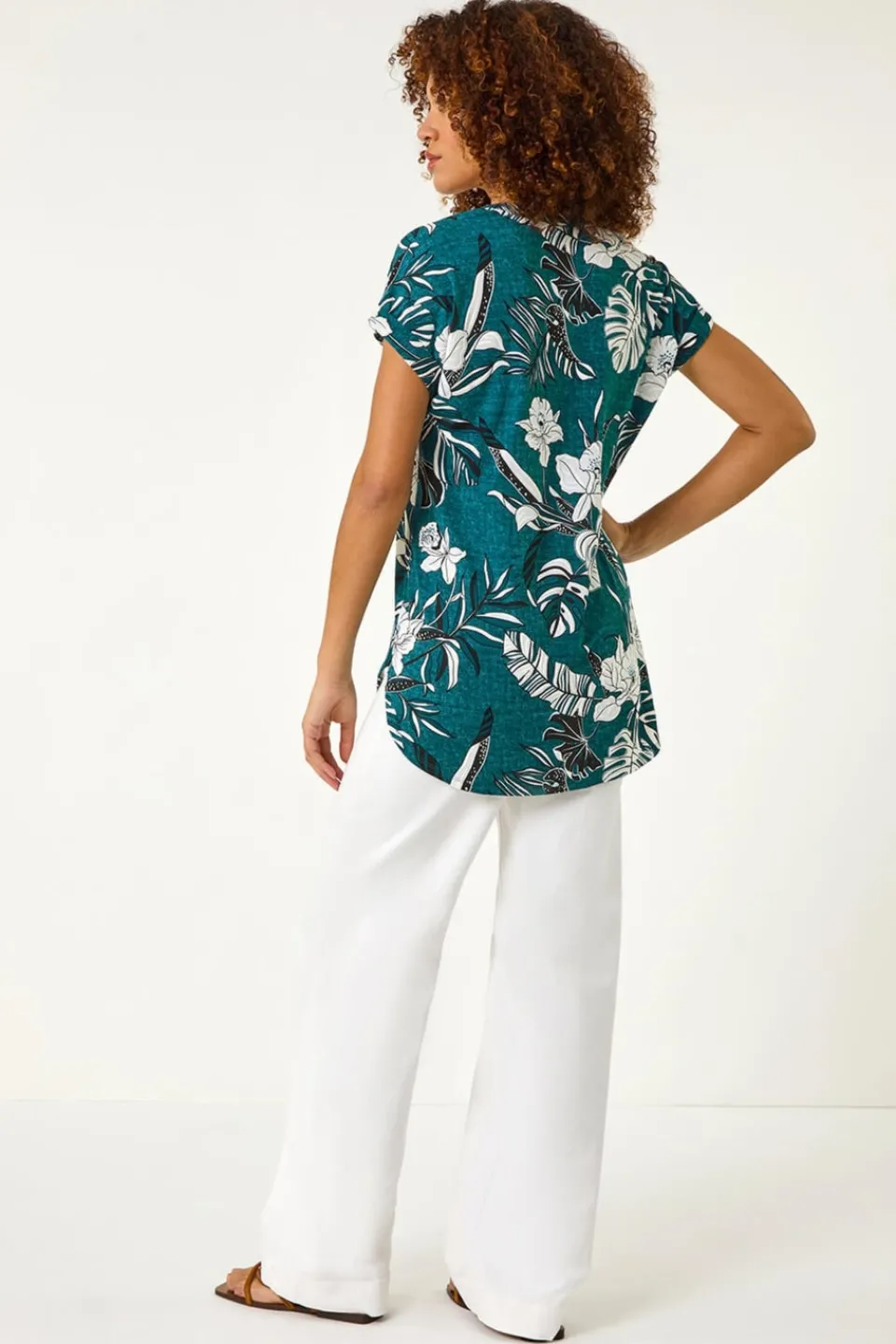 Tops>Roman Teal Textured Floral Print Overshirt