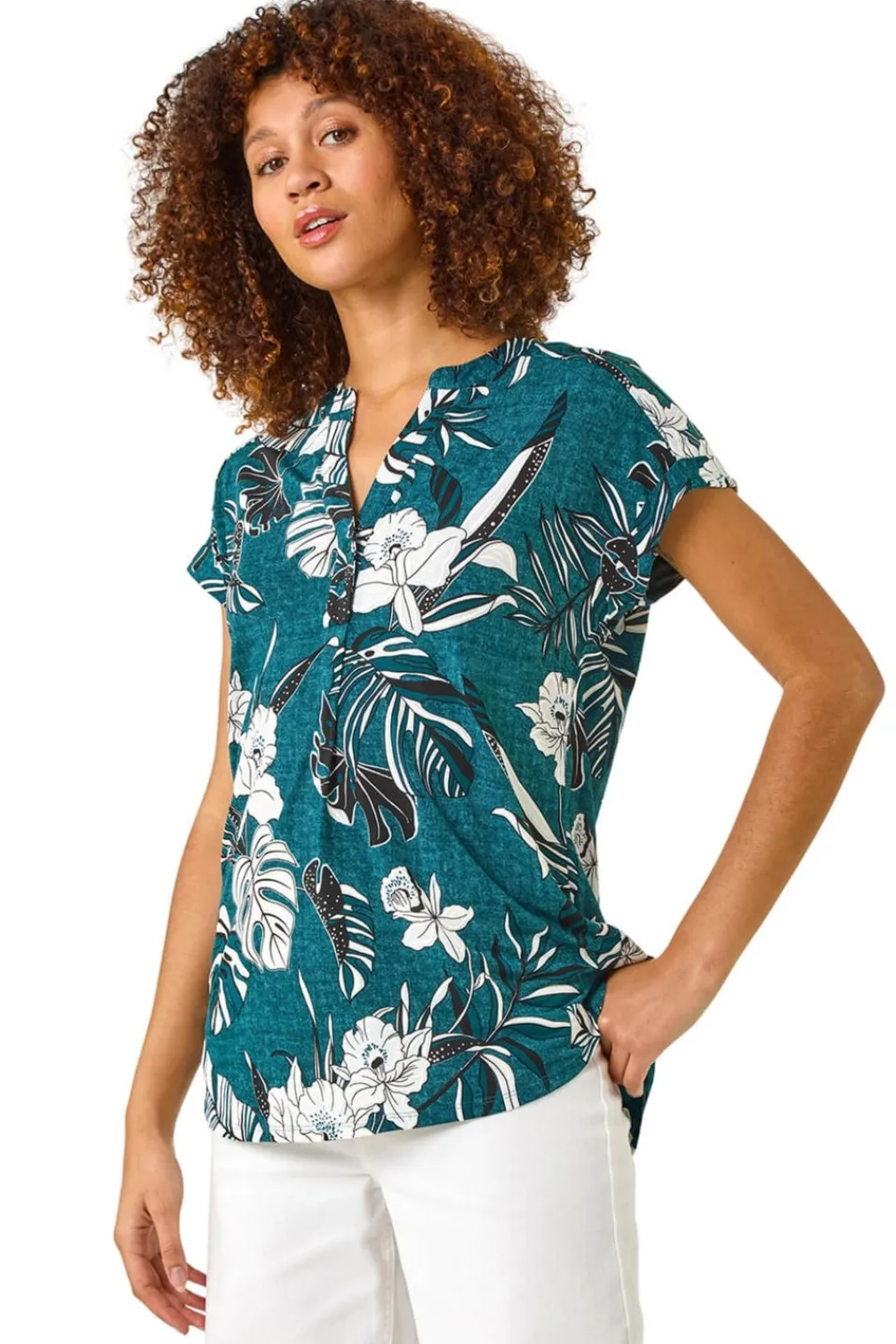 Tops>Roman Teal Textured Floral Print Overshirt
