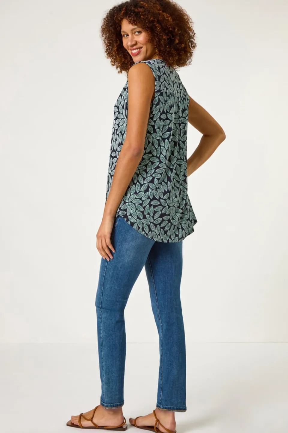 Tops>Roman Teal Textured Leaf Print Stretch Top