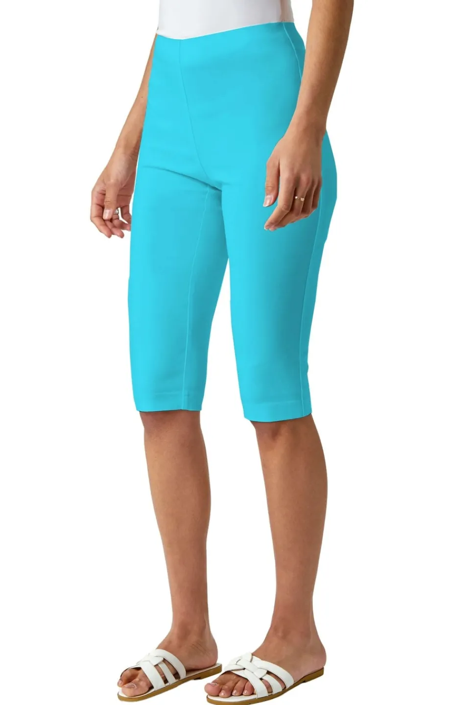Shorts>Roman Elastic Waist Knee Length Stretch Shorts Turquoise