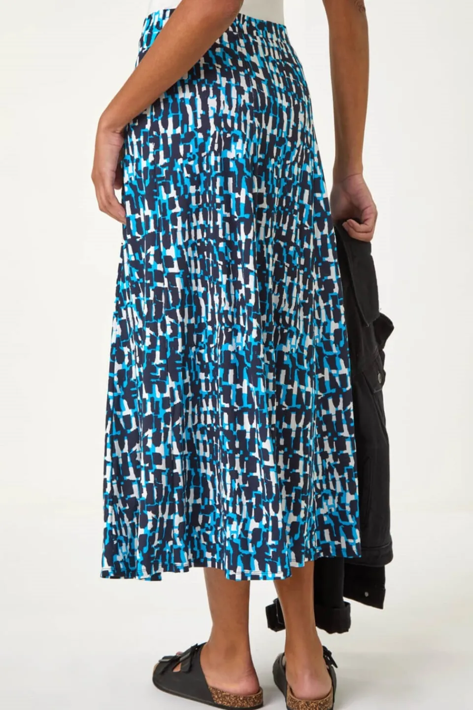 Skirts>Roman Turquoise Geo Print A Line Stretch Skirt