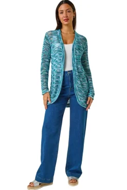 Tops>Roman Turquoise Spacedye Lightweight Knit Cardigan