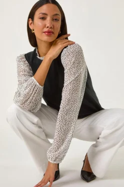Tops>Roman White 2 in 1 Polka Dot Mesh Top