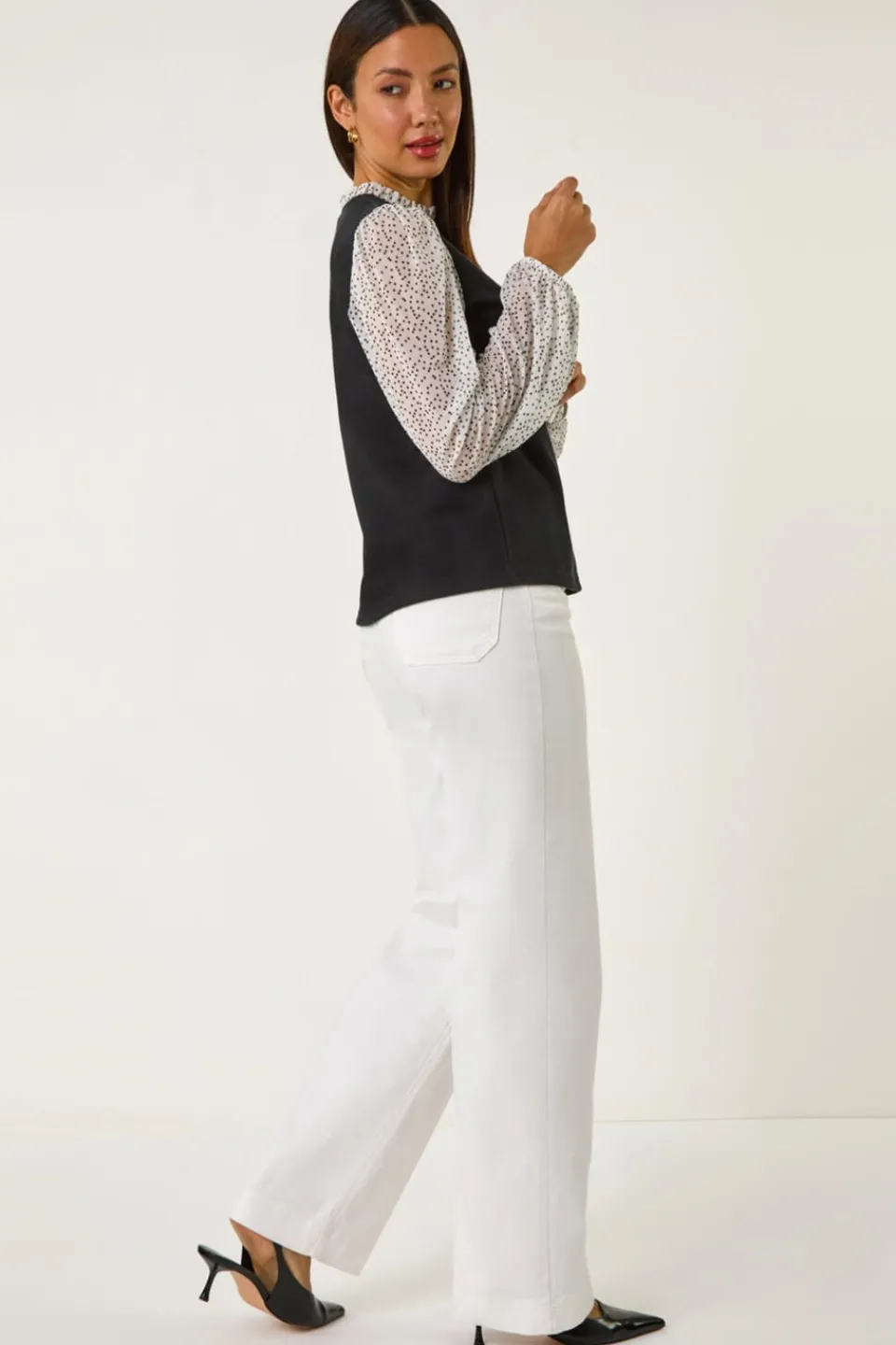 Tops>Roman White 2 in 1 Polka Dot Mesh Top