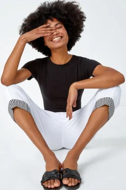 Trousers>Roman Contrast Detail Cropped Stretch Trouser White