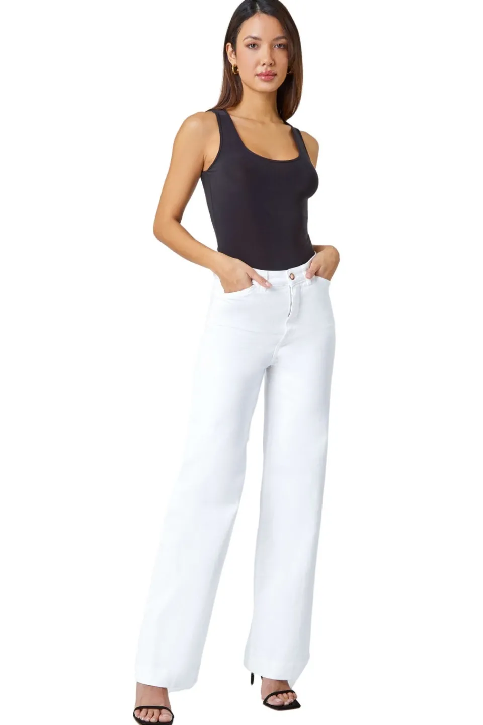 Trousers>Roman White Cotton Blend Wide Leg Stretch Jeans White-Style2