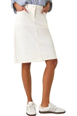Skirts>Roman Cotton Denim Stretch A line Skirt White