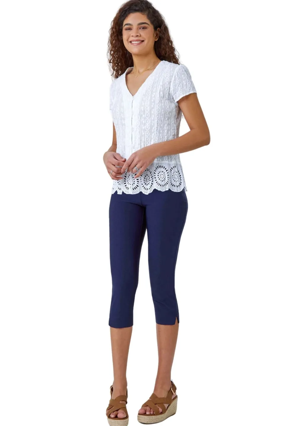 T-Shirts>Roman White Cotton Embroidered Crinkle Blouse