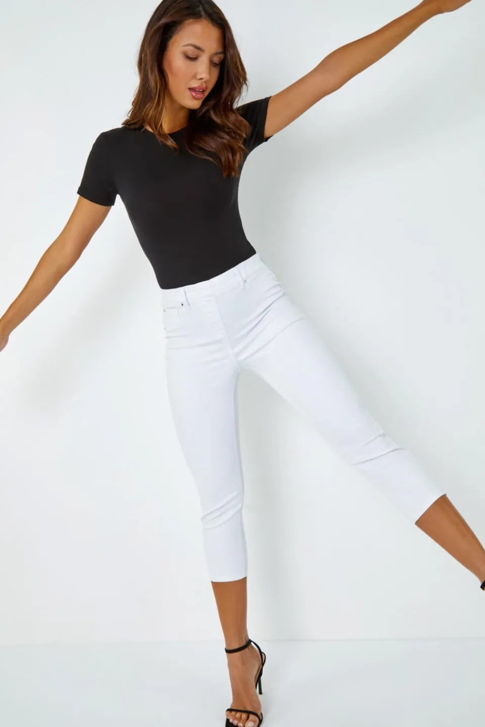 Jeans & Jeggings>Roman Cropped Stretch Denim Jegging White