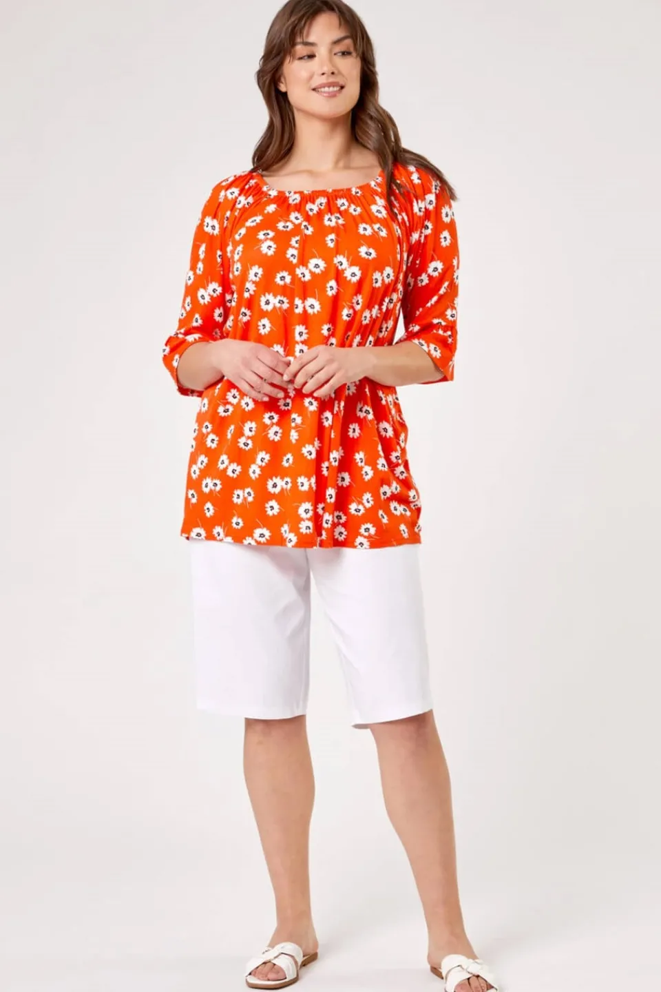 Shorts>Roman Curve Knee Length Elastic Waist Shorts White