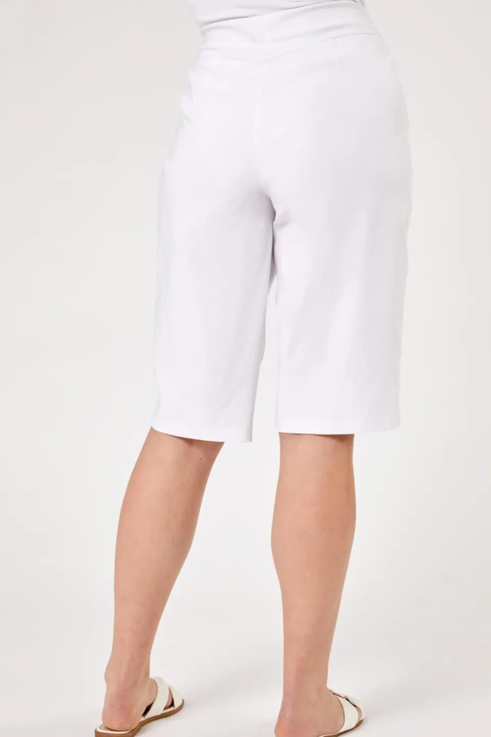 Shorts>Roman Curve Knee Length Elastic Waist Shorts White