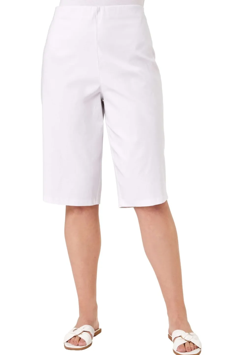 Shorts>Roman Curve Knee Length Elastic Waist Shorts White