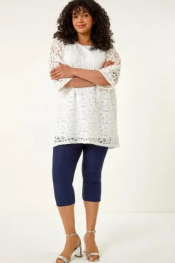 Tops>Roman White Curve Lace Front Stretch Top