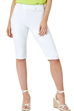 Jeans & Jeggings>Roman Denim Stretch Knee Length Pedal Pusher White