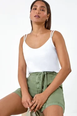 Tops>Roman White Double Strap V-Neck Stretch Vest Top