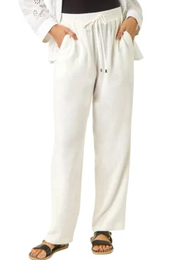 Trousers>Roman Full Length Linen Blend Trousers White