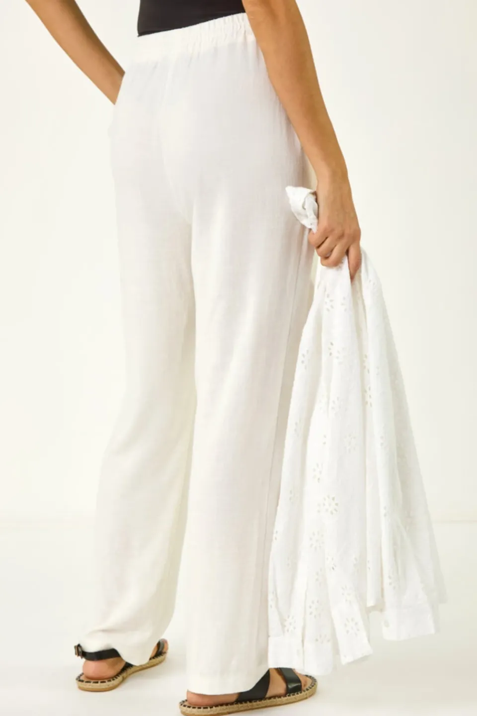 Trousers>Roman Full Length Linen Blend Trousers White