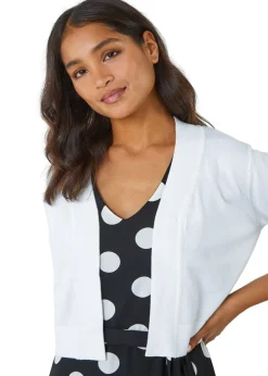 Knitwear>Roman White Knitted Bow Detail Shrug