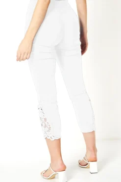 Trousers>Roman Lace Insert Crop Stretch Trousers White
