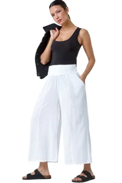 Trousers>Roman Linen Blend Stretch Waist Culottes White