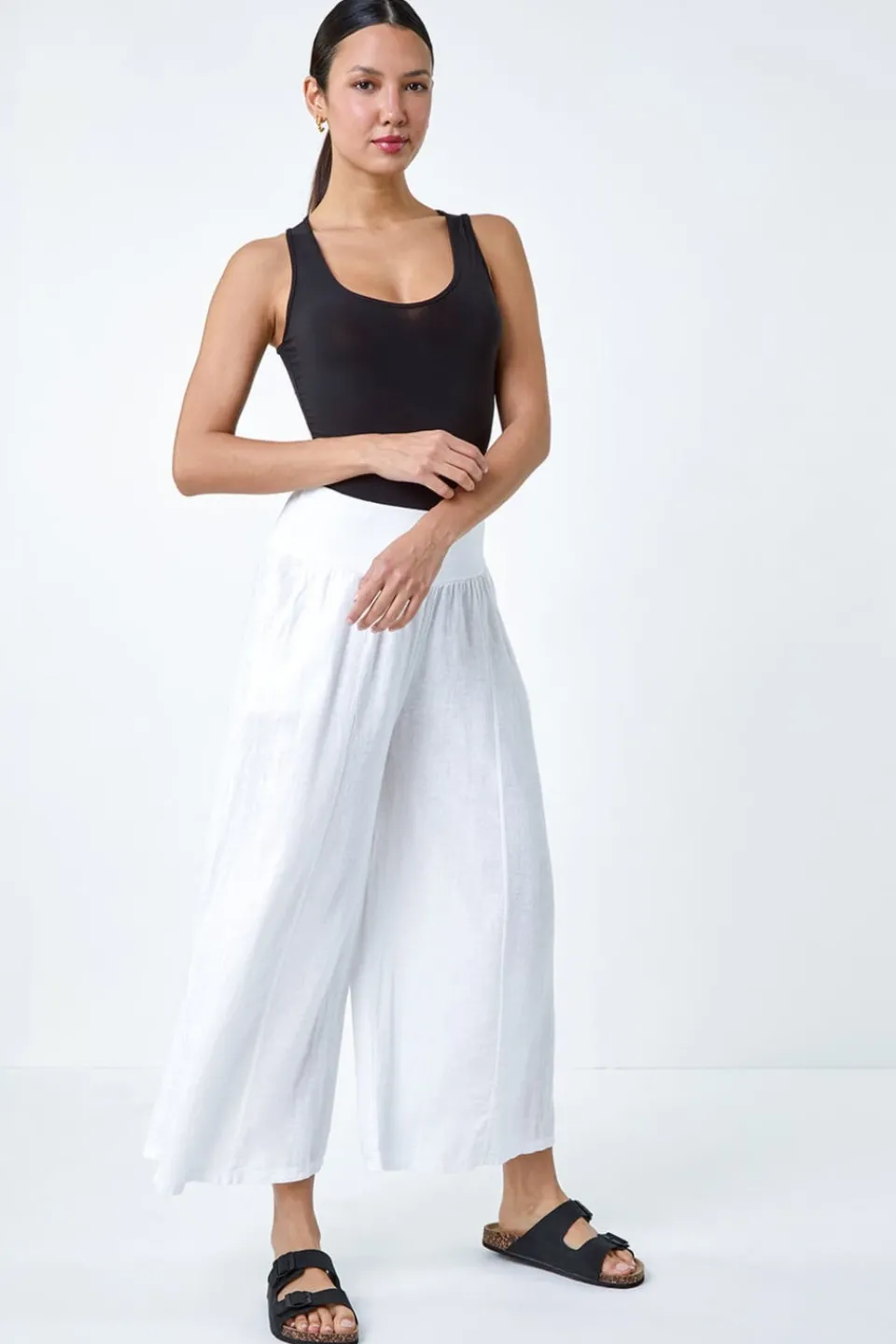 Trousers>Roman Linen Blend Stretch Waist Culottes White