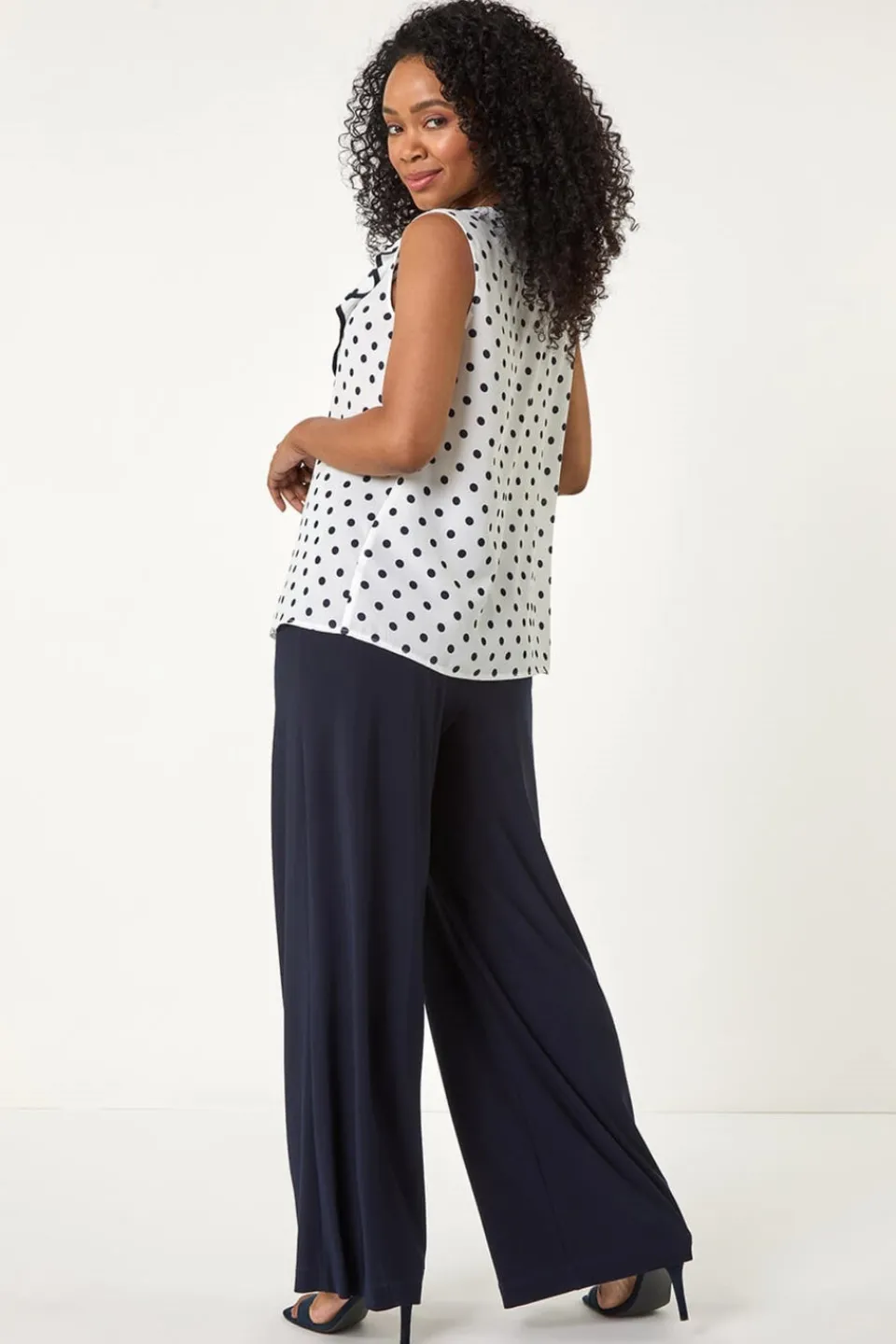 Tops>Roman White Petite Contrast Spot Print Frill Top