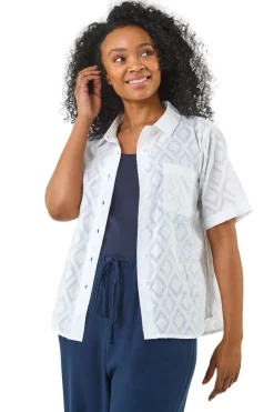 Tops>Roman White Petite Jacquard One Pocket Shirt