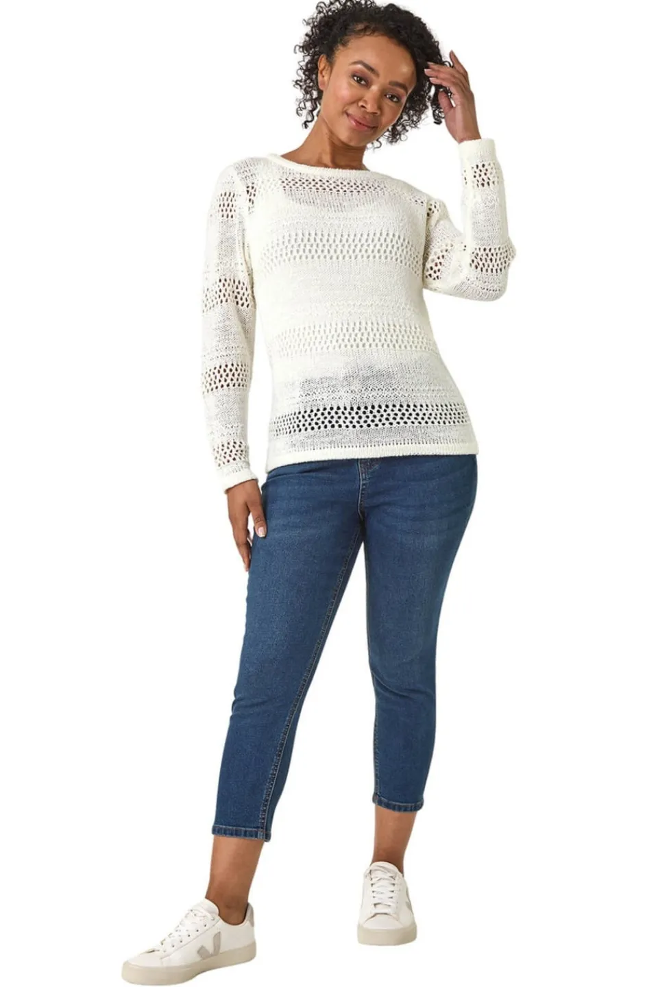 Tops>Roman White Petite Open Knit Jumper