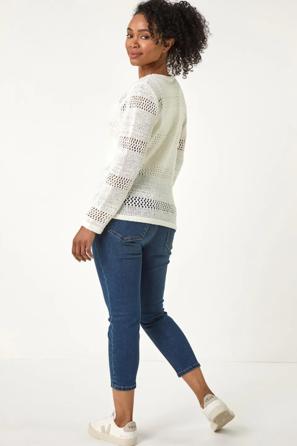 Tops>Roman White Petite Open Knit Jumper