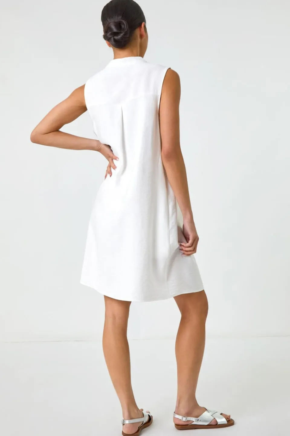 Dresses>Roman White Petite Pintuck Pocket Dress
