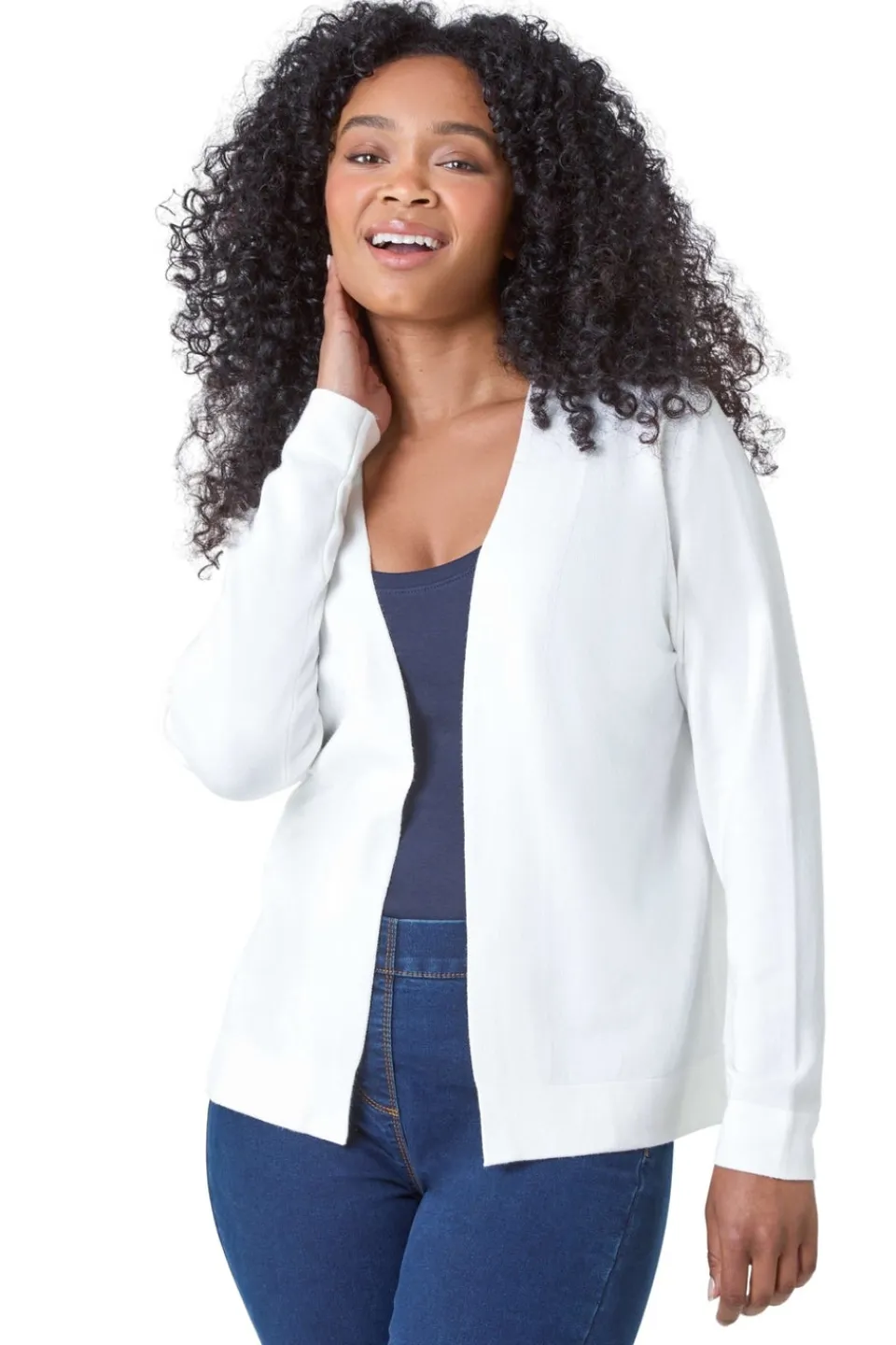 Tops>Roman White Petite Plain Stretch Cardigan 000White