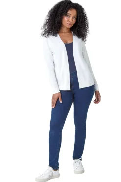 Tops>Roman White Petite Plain Stretch Cardigan 000White