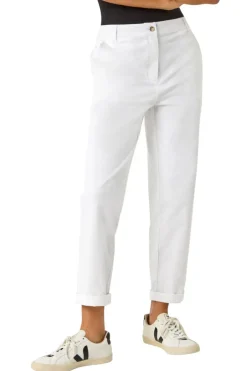 Trousers>Roman White Plain Cotton Chino Trousers