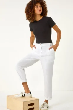 Trousers>Roman White Plain Cotton Chino Trousers
