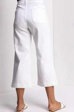 Trousers>Roman Wide Leg Stretch Denim Cropped Culottes White