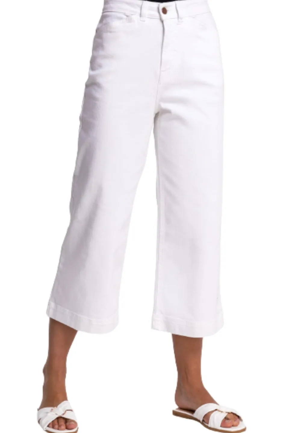 Trousers>Roman Wide Leg Stretch Denim Cropped Culottes White