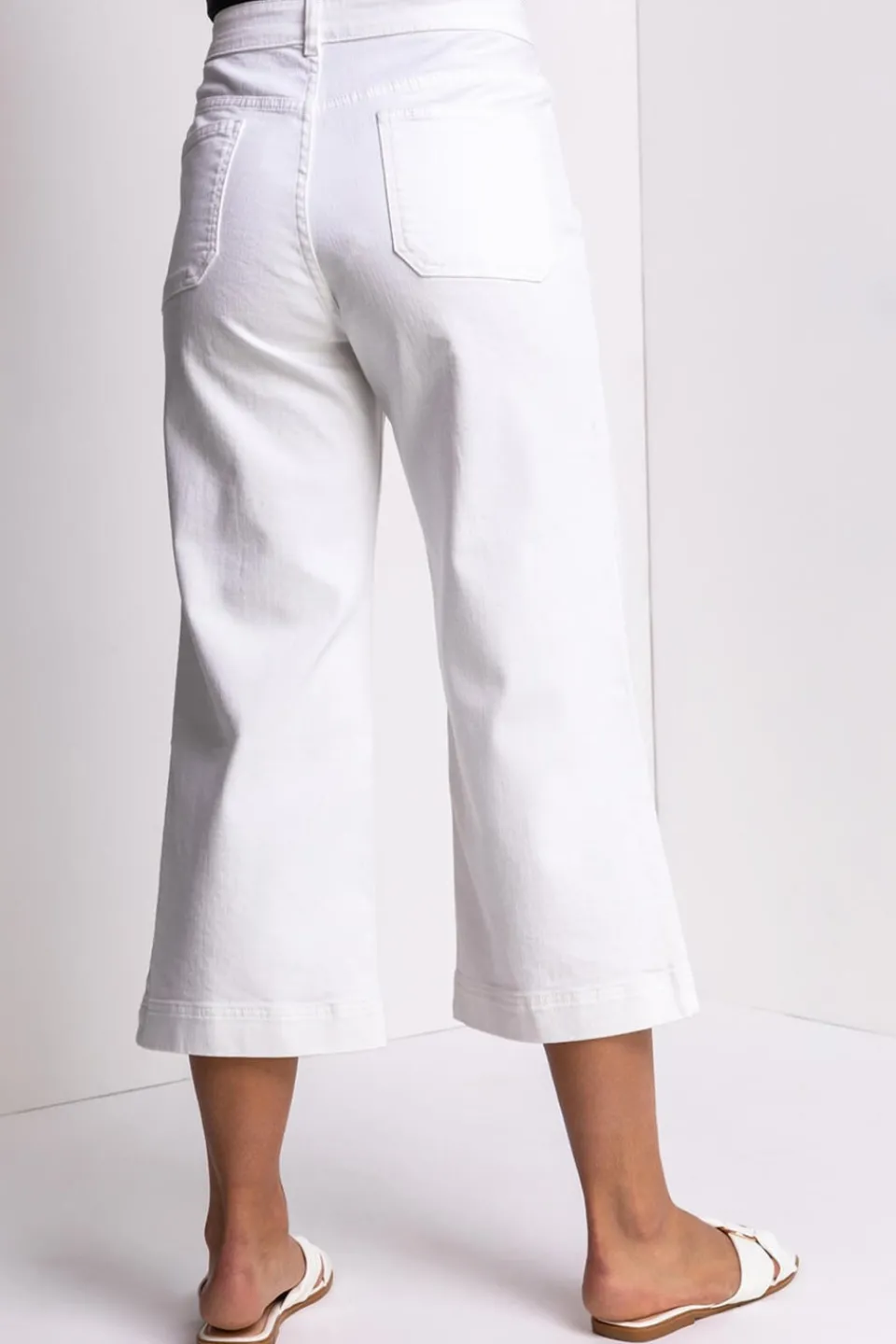 Trousers>Roman Wide Leg Stretch Denim Cropped Culottes White