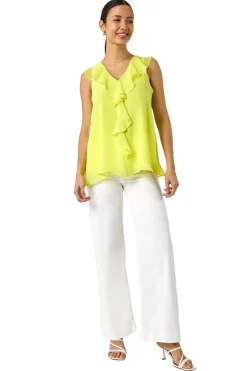 Tops>Roman Yellow Chiffon Ruffle Vest Top