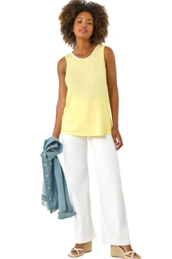 Tops>Roman Daisy Neck Trim Vest Top Yellow