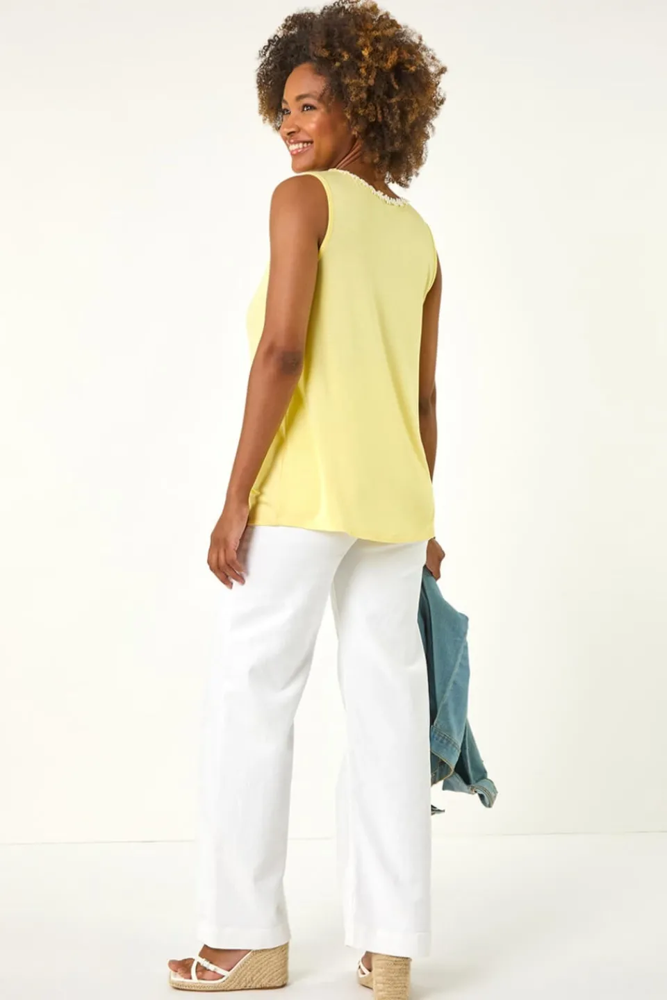 Tops>Roman Daisy Neck Trim Vest Top Yellow