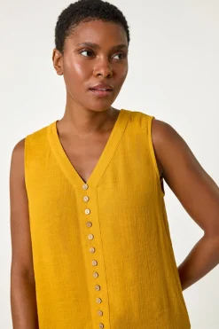 Tops>Roman Yellow Sleeveless Button Detail Vest