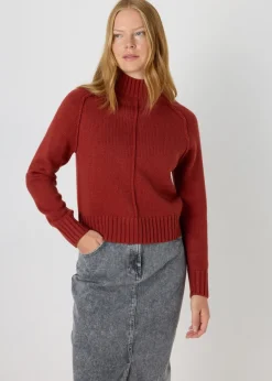 Tops>Papaya Rust Seam Knitted Jumper