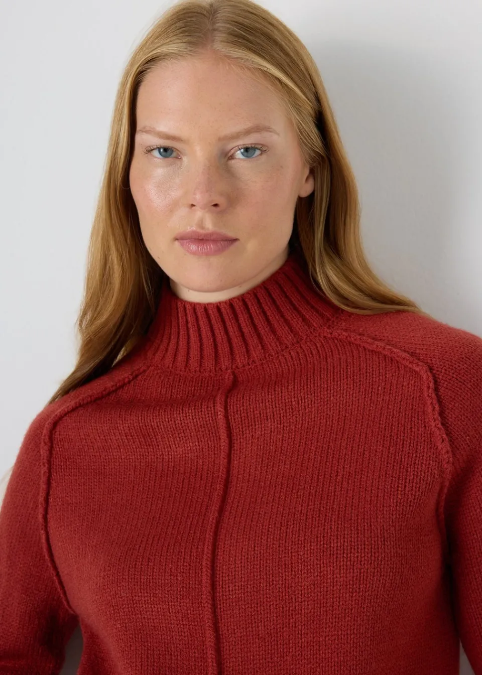 Tops>Papaya Rust Seam Knitted Jumper